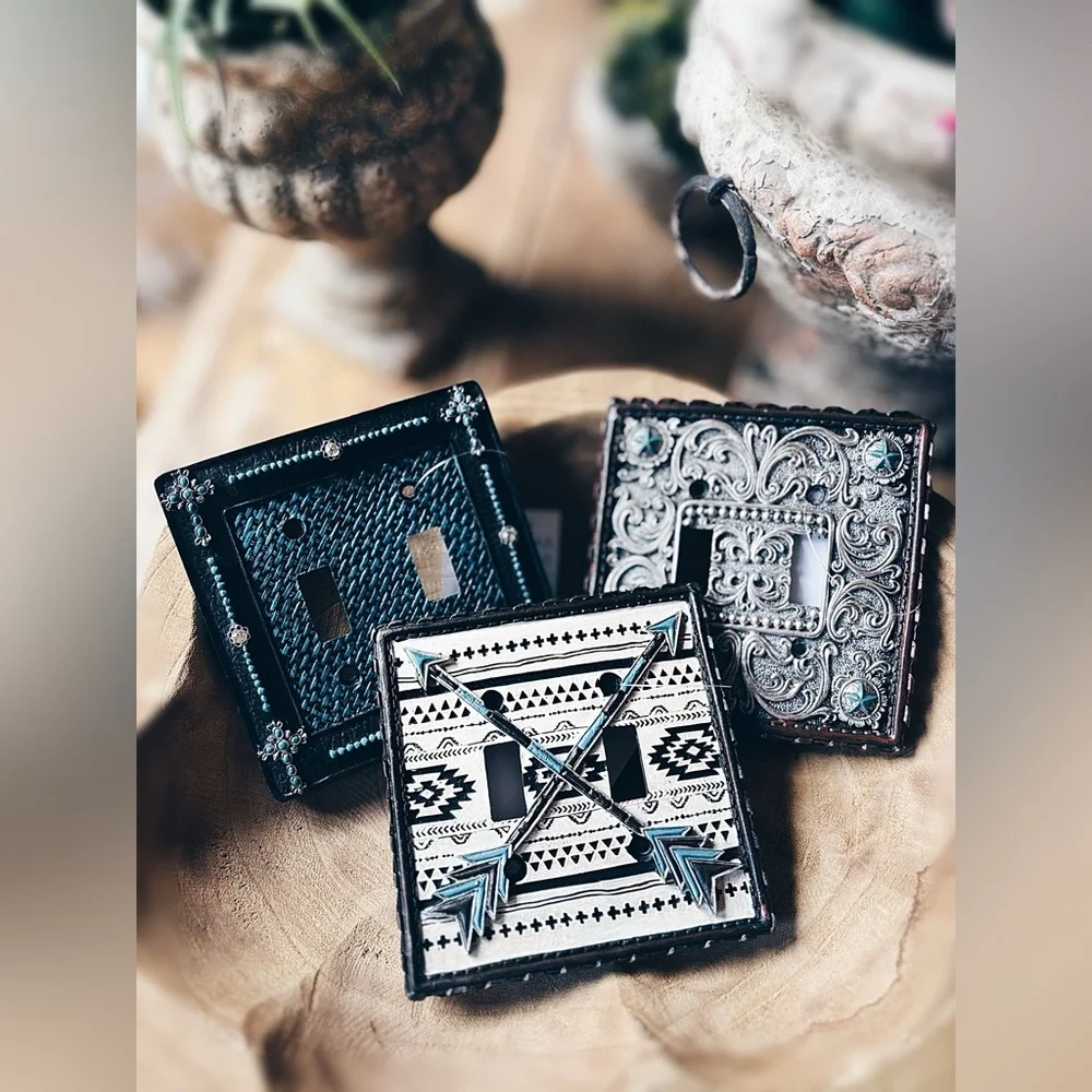 Western Tooled Light Switch Cover Plate Aztec Boho Choice of  A,B or C